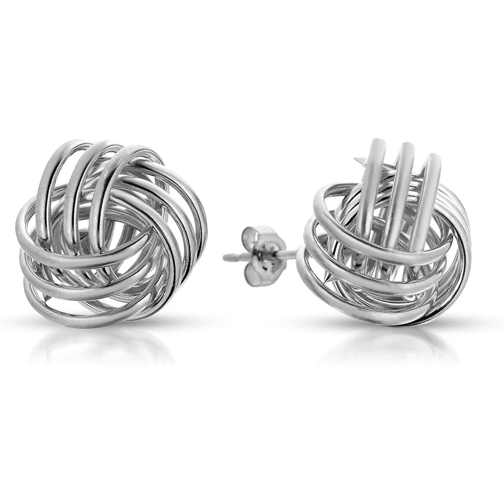 Solid 14k White and Yellow Gold Love Knot Minimalist Classy Stud Post Earrings, 10mm