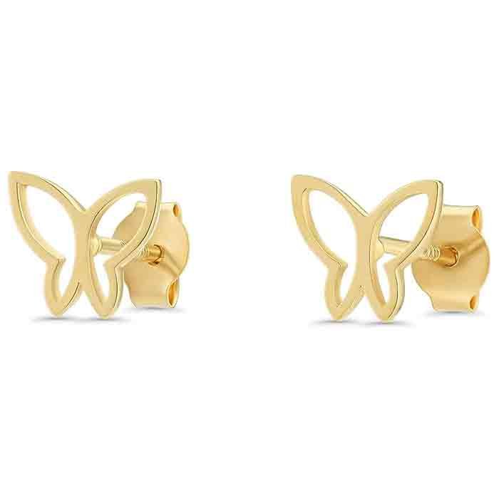 Solid 14K Gold Silhouette Butterfly Stud, Dainty Earrings