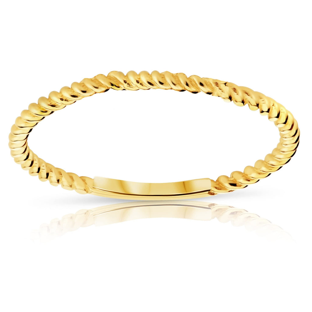 Solid 14k Yellow Gold Polished Plain Minimalist Twisted Rope Ring for Woman