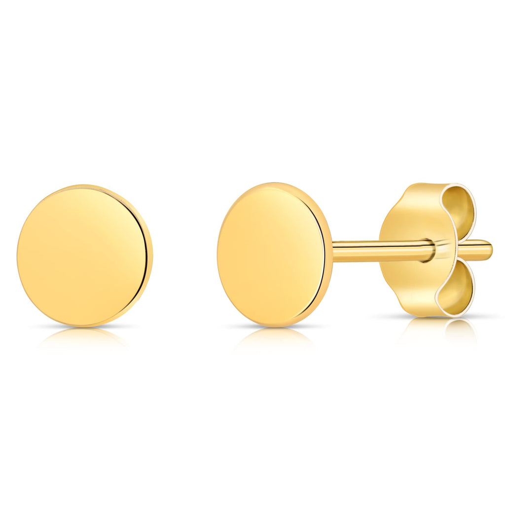 14k Gold Round Disc Studs Flat Circle Dot Earrings