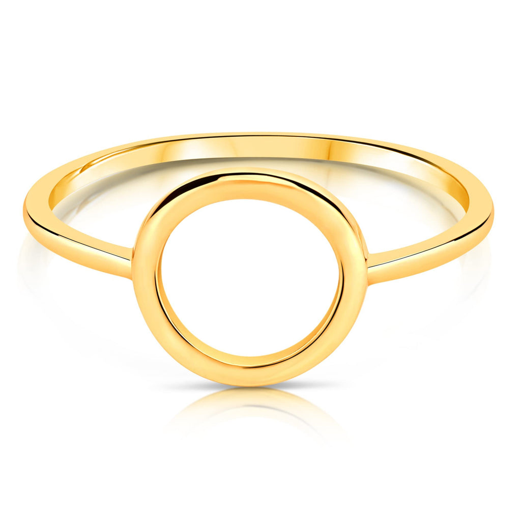 Solid 14k Yellow Gold Polished Plain Minimalist Open Circle Ring for Woman