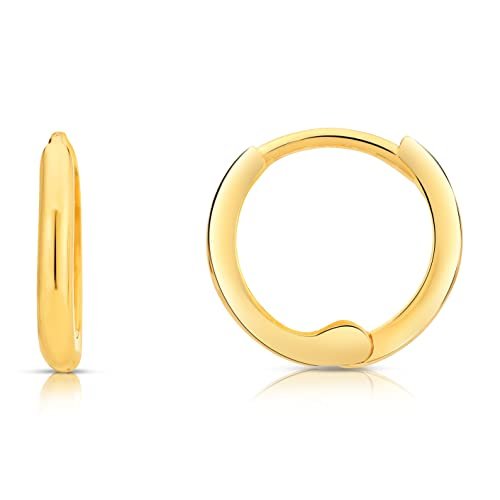 14K Solid Yellow Gold Huggies Hoops Small Polished Endless Tiny Hoop Earrings, Domed or Flat Style