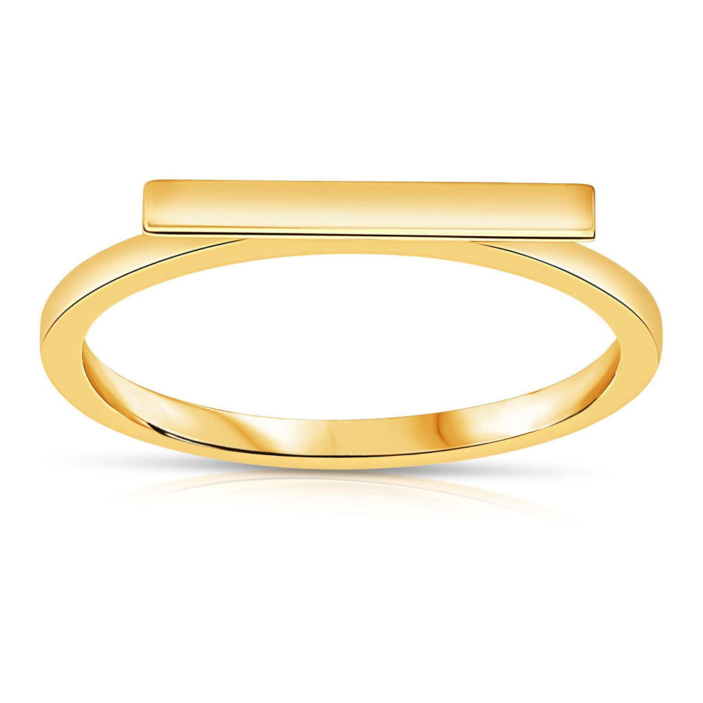Solid 14k Yellow Gold Polished Plain Minimalist Finger Layering Stacking Gold Bar Ring for Woman