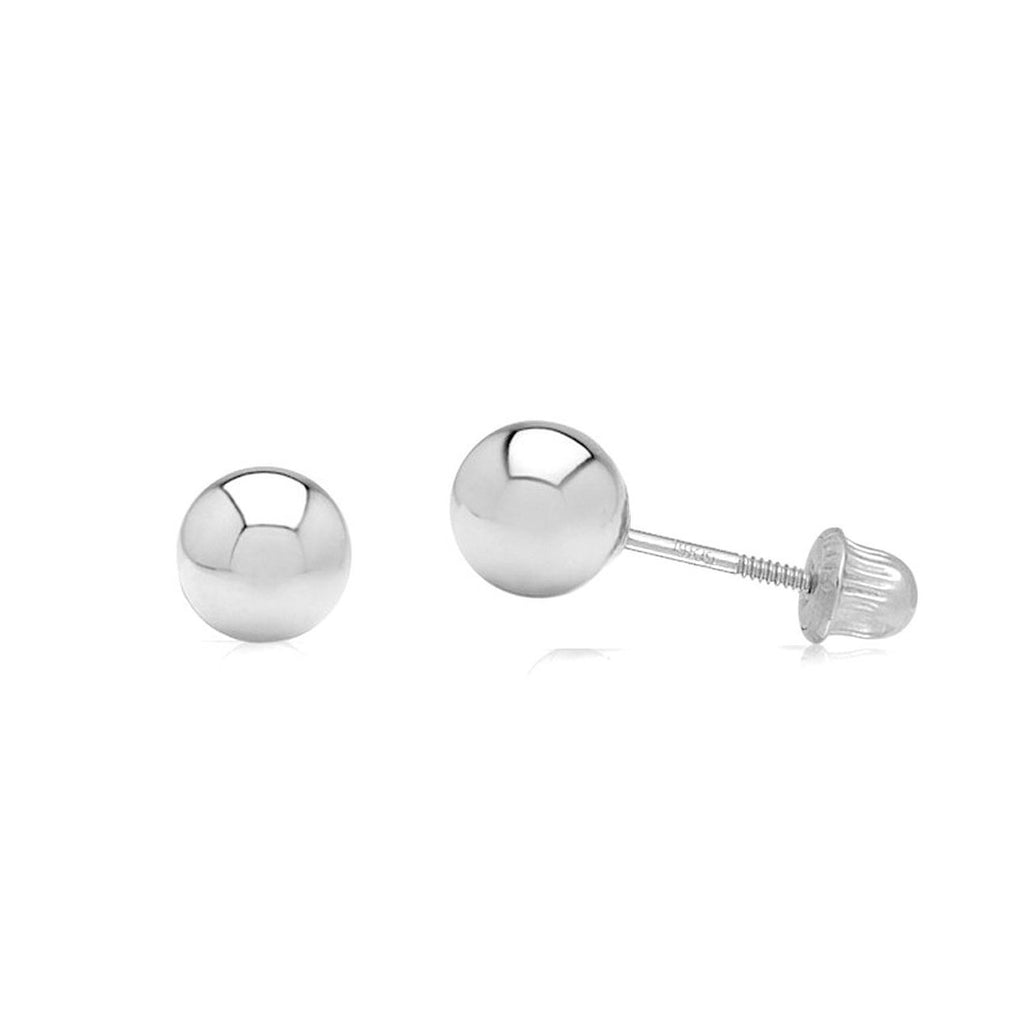 14k White Gold Ball Stud Earrings with Secure and Comfortable Screw Backs