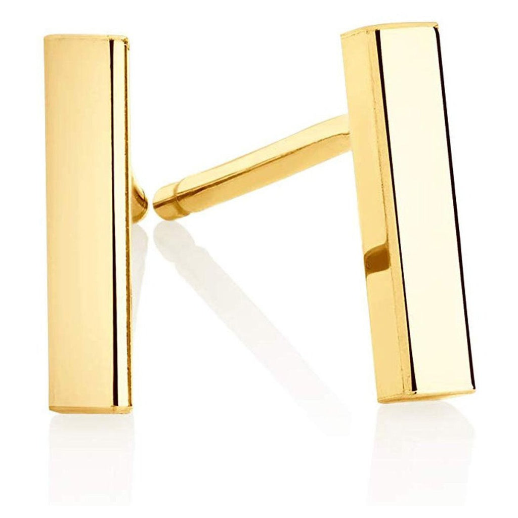 14k Gold Bar Earrings Polished Stud 12mm Line Stick Minimalist Earrings