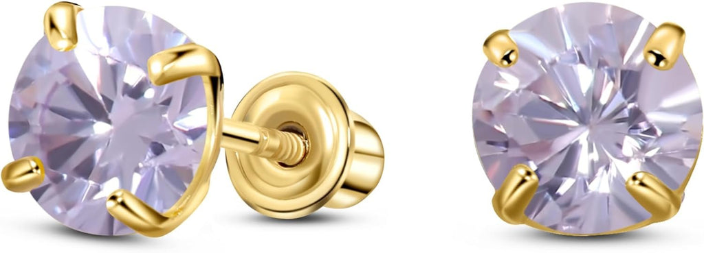 14K Yellow Gold Solitaire June Simulated Alexandrite Stud Earring, Screw Back