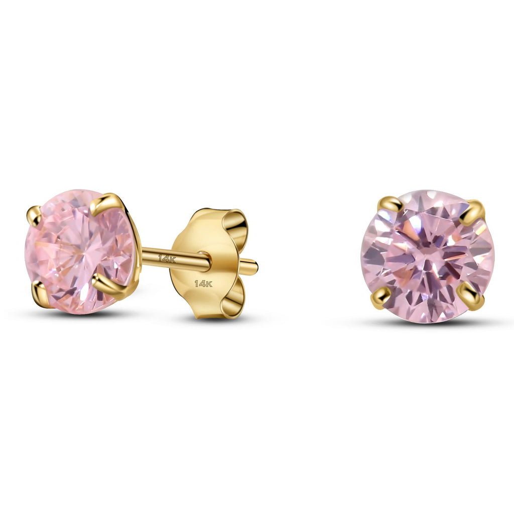 10-October Solid 14K Yellow Gold Round Solitaire October Simulated Tourmaline Birthstone Minimalist Stud Earring