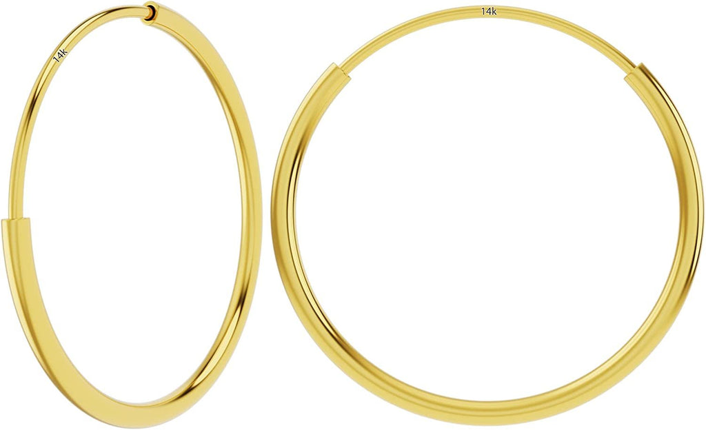 14k Yellow Gold Round Continuous Endless Hoop Earrings