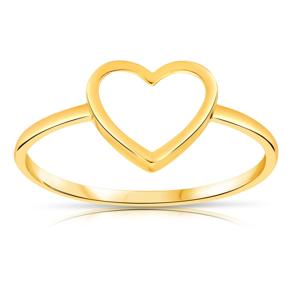 Solid 14k Yellow Gold Polished Plain Minimalist Heart Ring for Woman