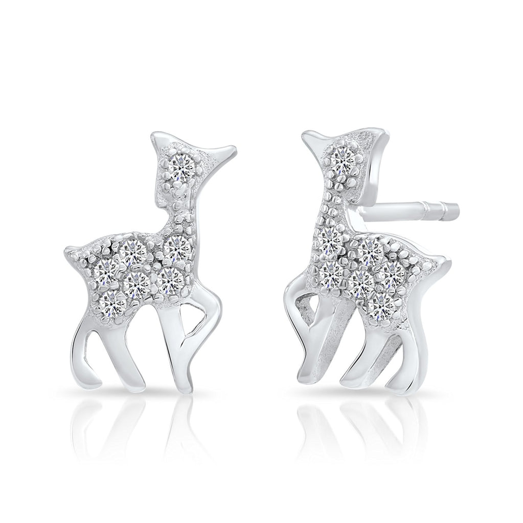 Sterling Silver Baby Deer Stud Earrings with Cubic Zirconia