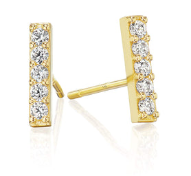 14k Gold Cubic Zirconia CZ Dainty Mini Bar Stud Earrings