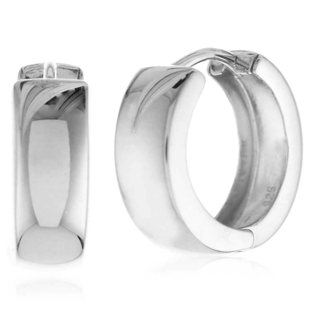 925 Sterling Silver Wide Huggie Hoop Earrings High Polished Shiny (0.6" Diameter)