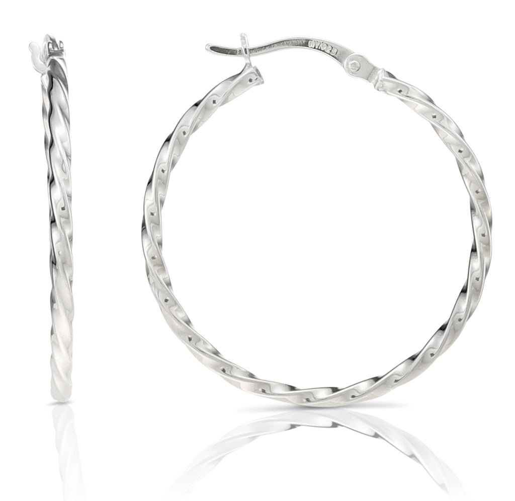 Sterling Silver Twist Hoop Earrings (1.2 inch Diameter)