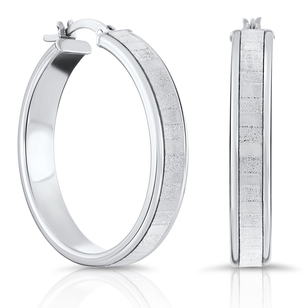 Sterling Silver Glitter and Satin Finish Hoop Earrings (#48)