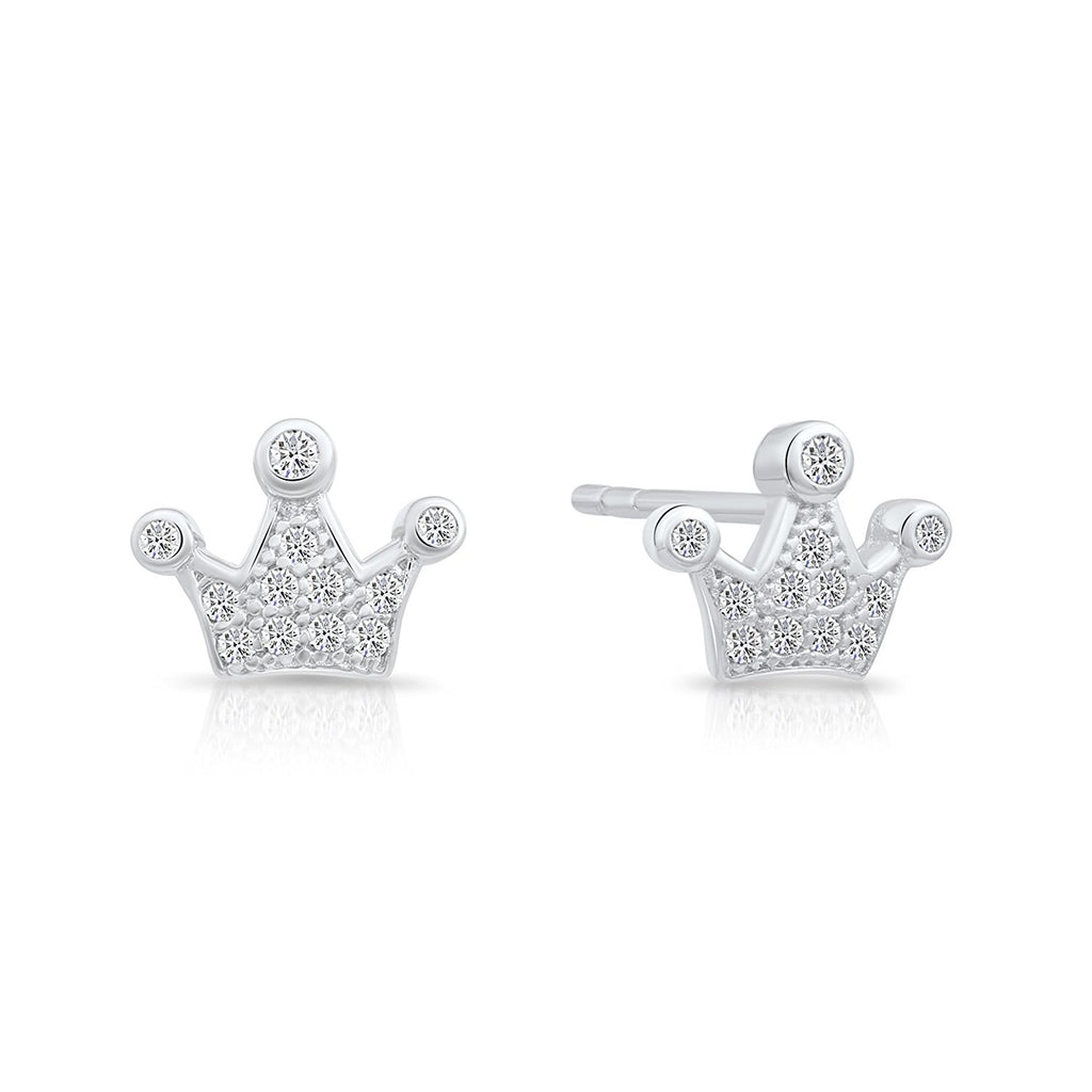 Sterling Silver Little Crown Stud Earrings with Cubic Zirconia