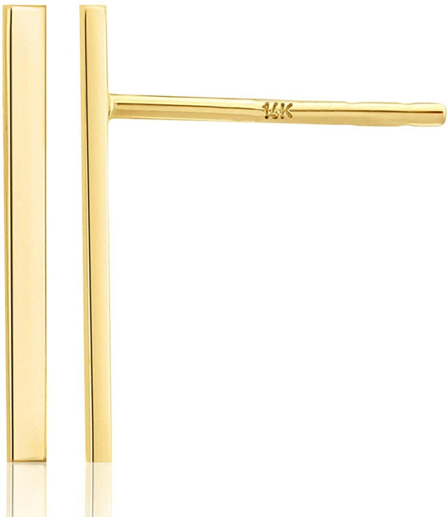 14k Yellow Gold Bar Line Polished Stud Earrings