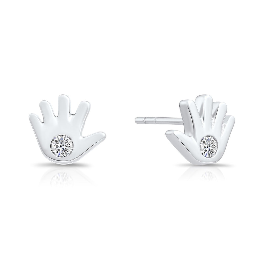Sterling Silver Hamsa Hand Stud Earrings with Cubic Zirconia