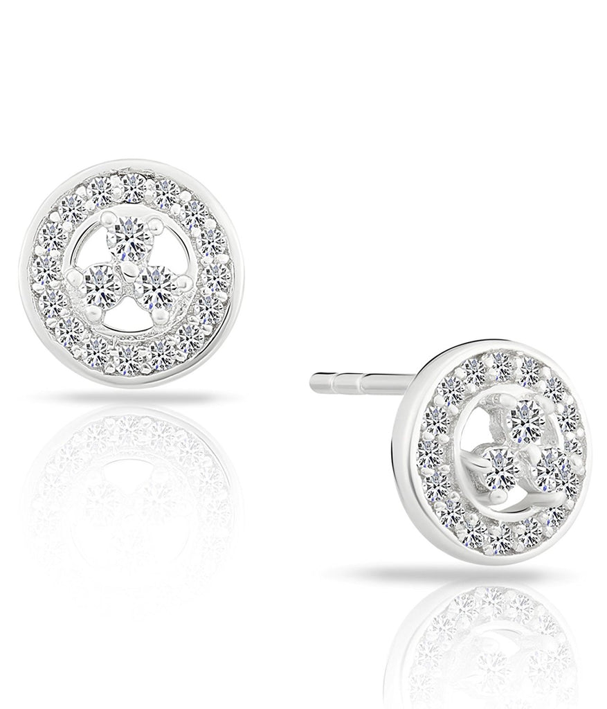 Small Sterling Silver Open Circle Halo Stud Earrings with Cubic Zirconia