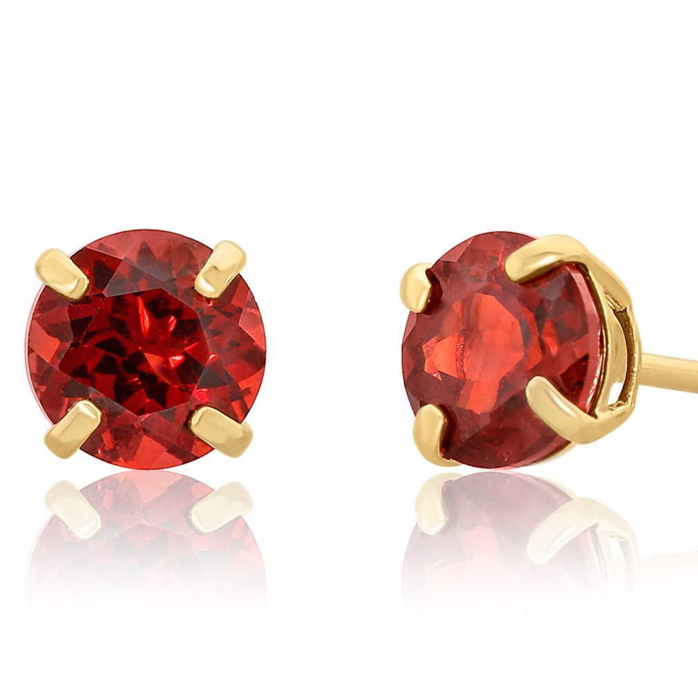 14k Yellow Gold 5mm Garnet Round-Cut Solitaire Stud Earrings