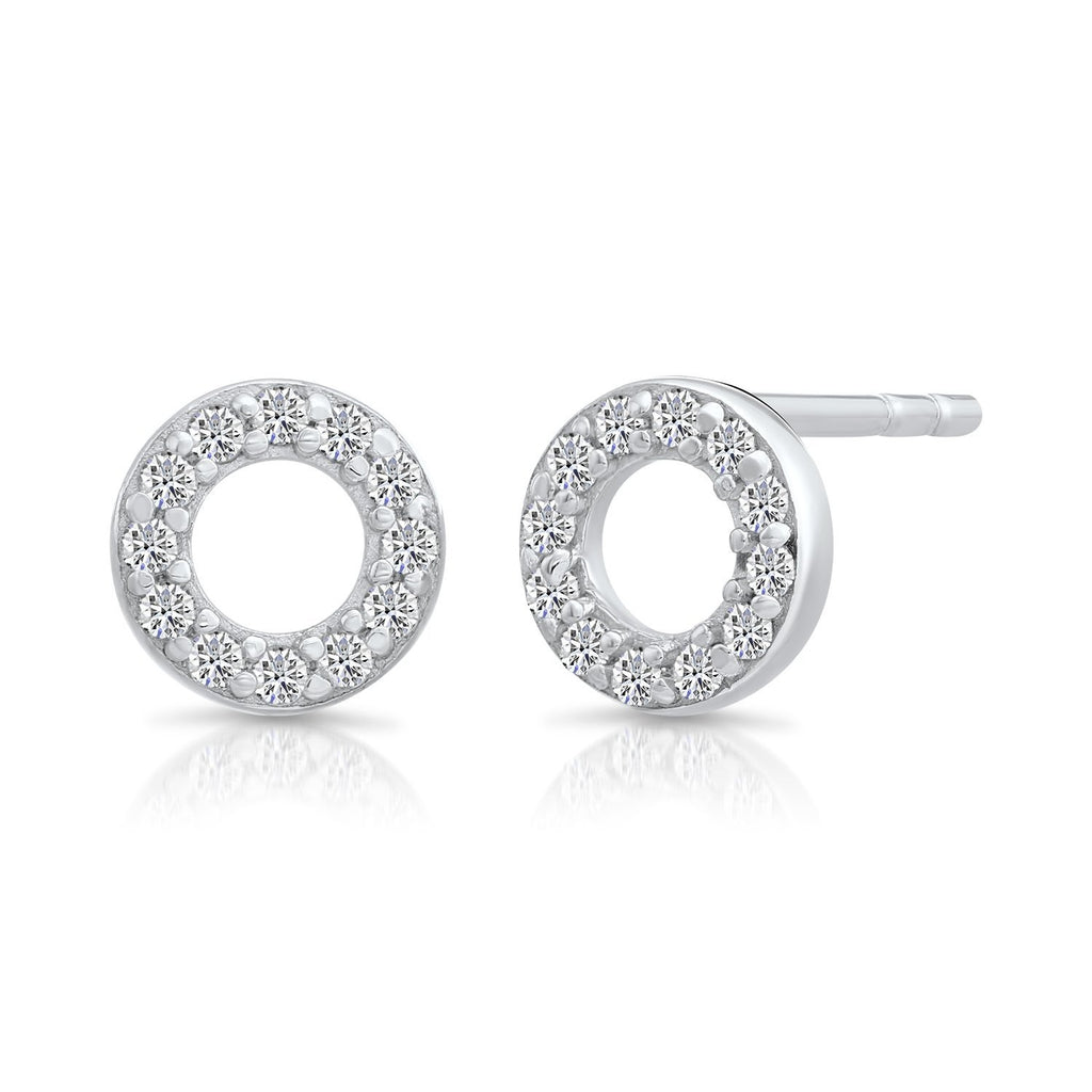 Sterling Silver Open Circle Stud Earrings with Cubic Zirconia