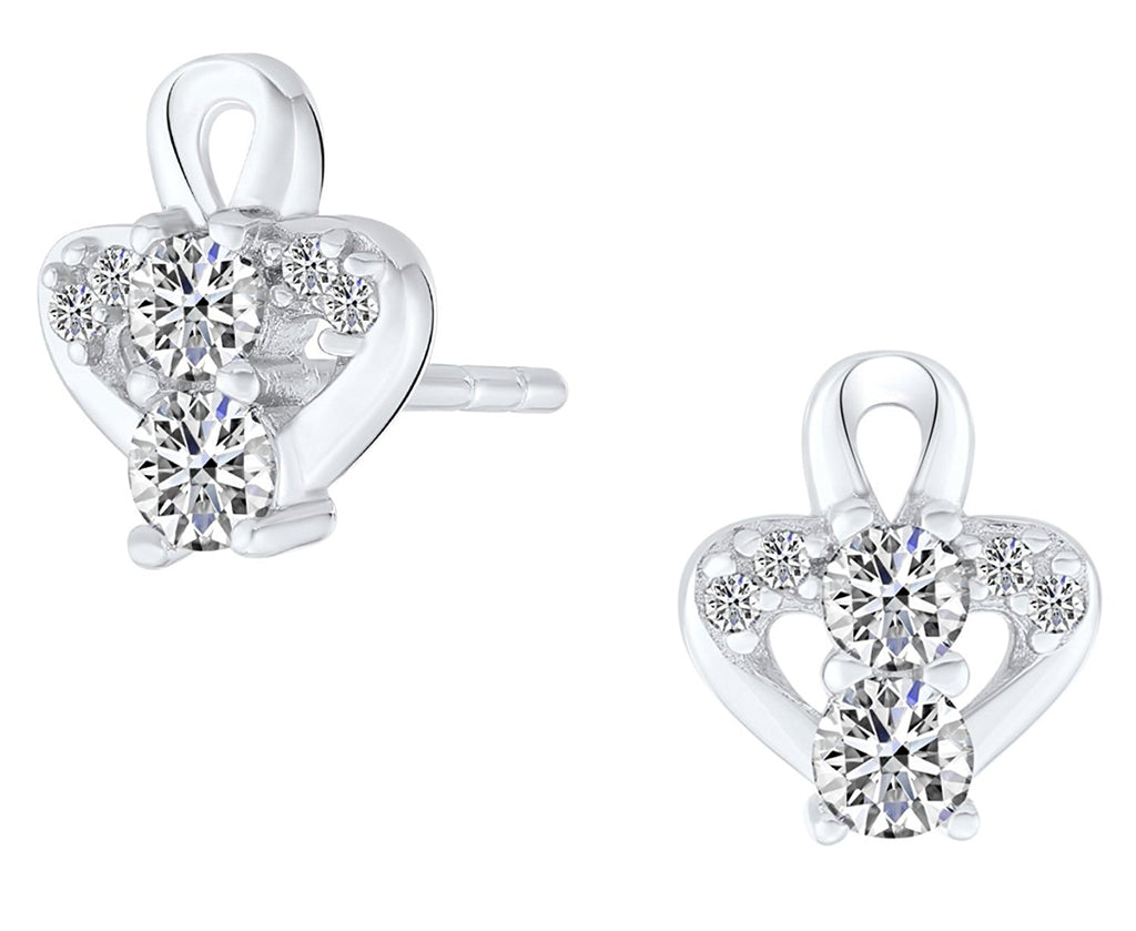 Sterling Silver Heart Crown Stud Earrings with Cubic Zirconia