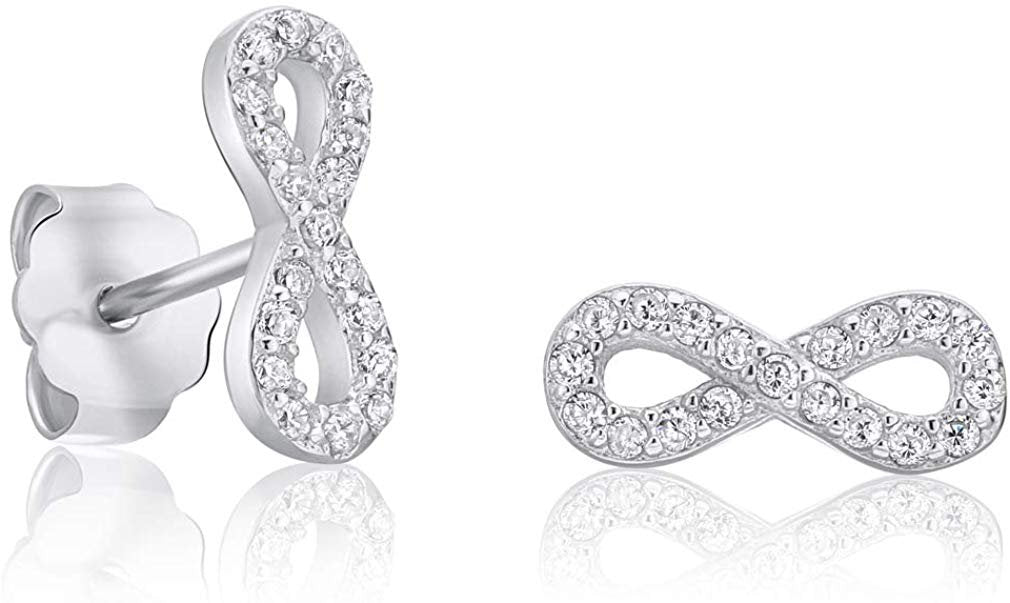 Tiny Infinity Stud Earrings In Sterling Silver Cubic Zirconia