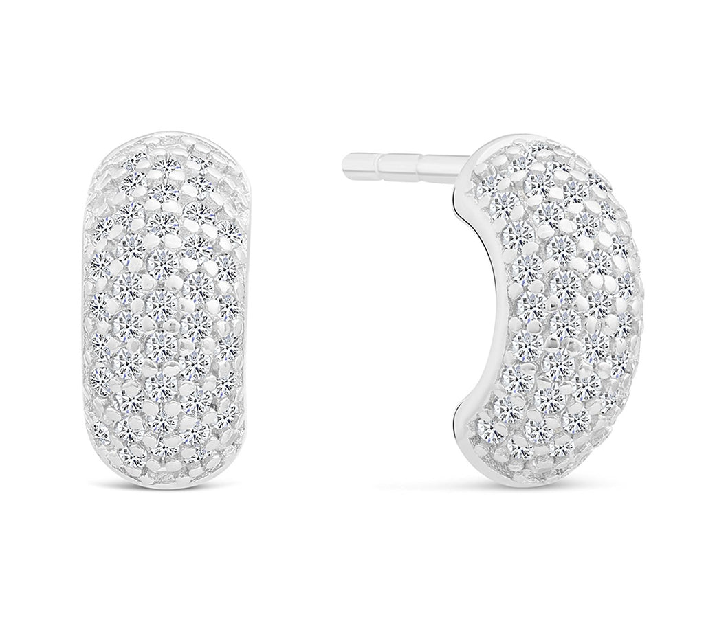 Sterling Silver Half Hoop Stud Earrings with Cubic Zirconia