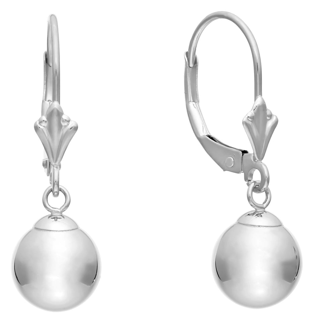14k Gold 8mm Ball Dangle Leverback Earrings