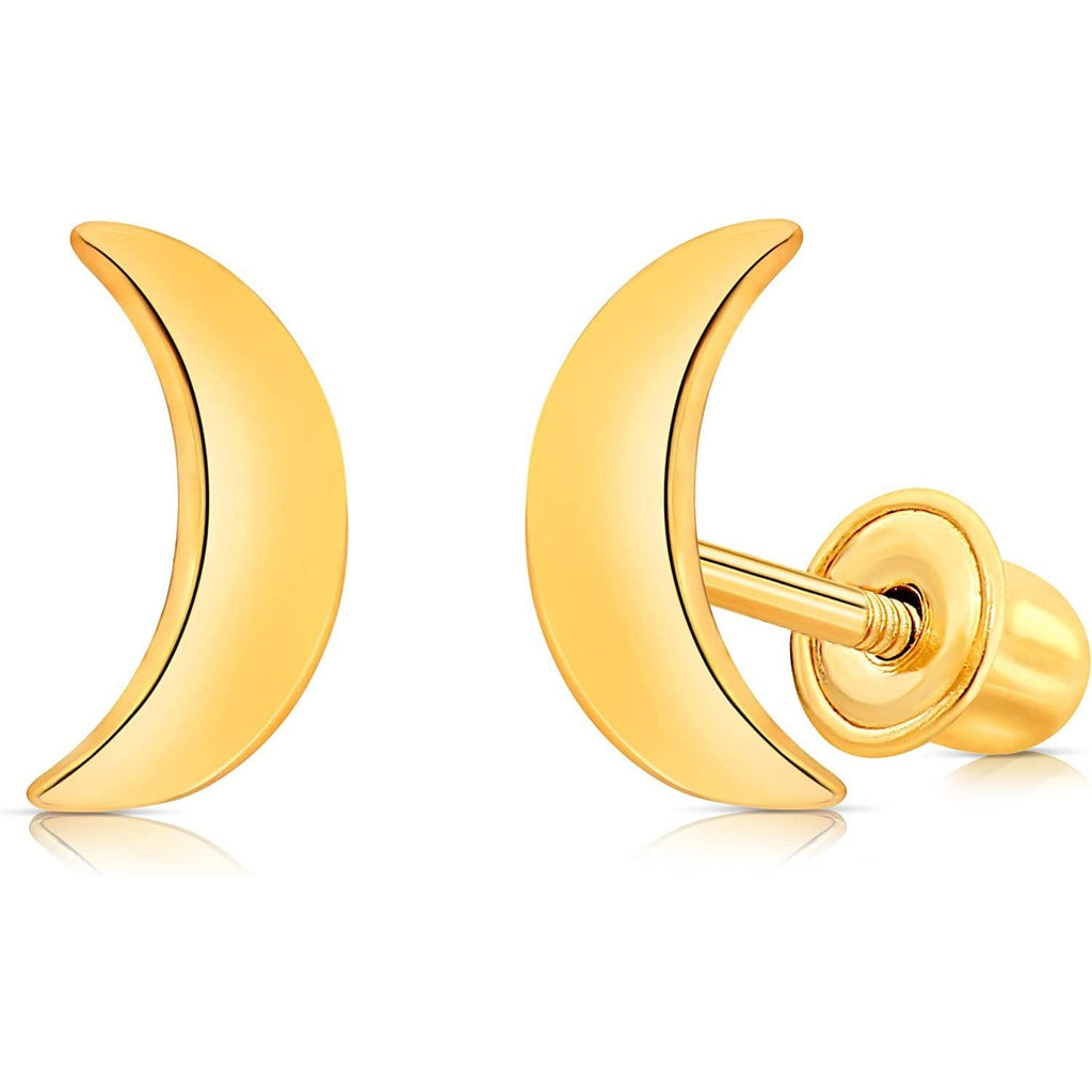 Solid Gold 14K Polished Moon Stud Earrings, Crescent Moon Studs, Gift