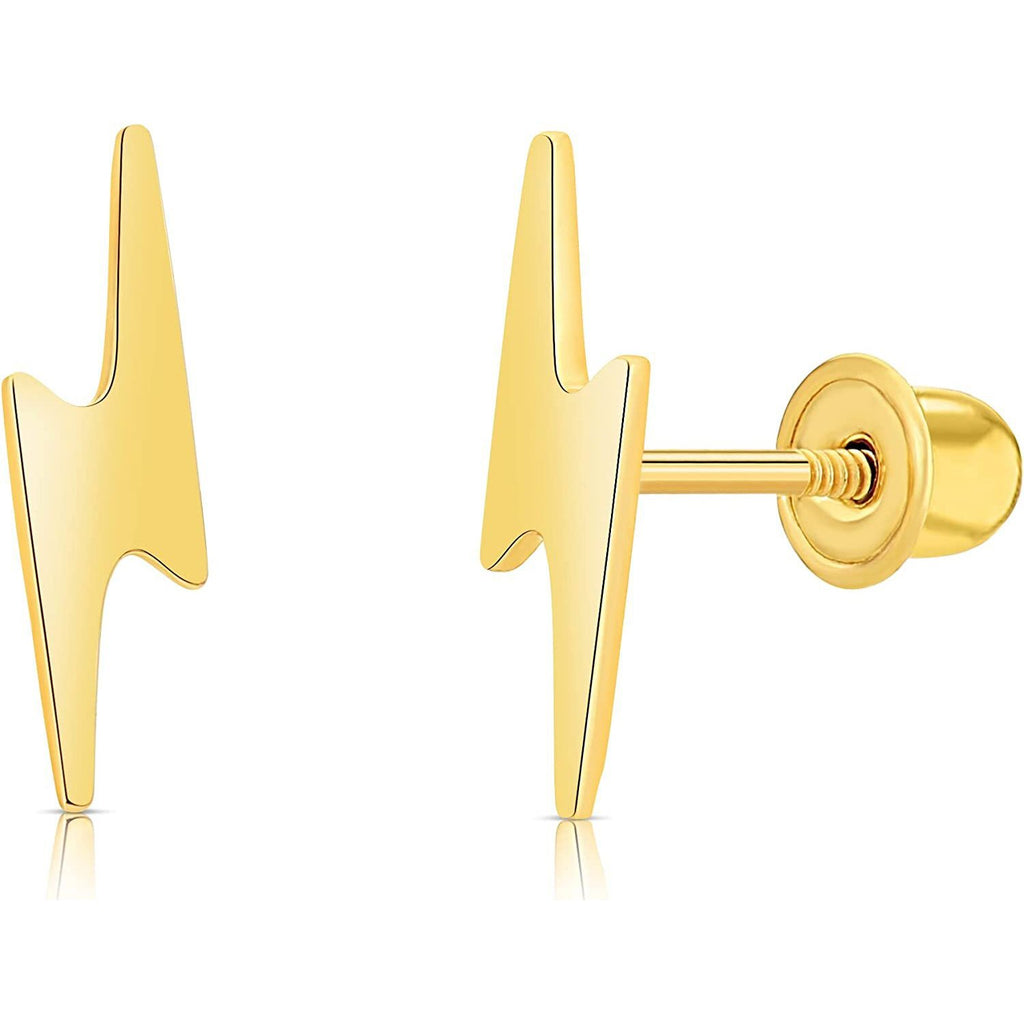 Solid Gold 14K Minimilastic Lightning Bolt Stud Earrings