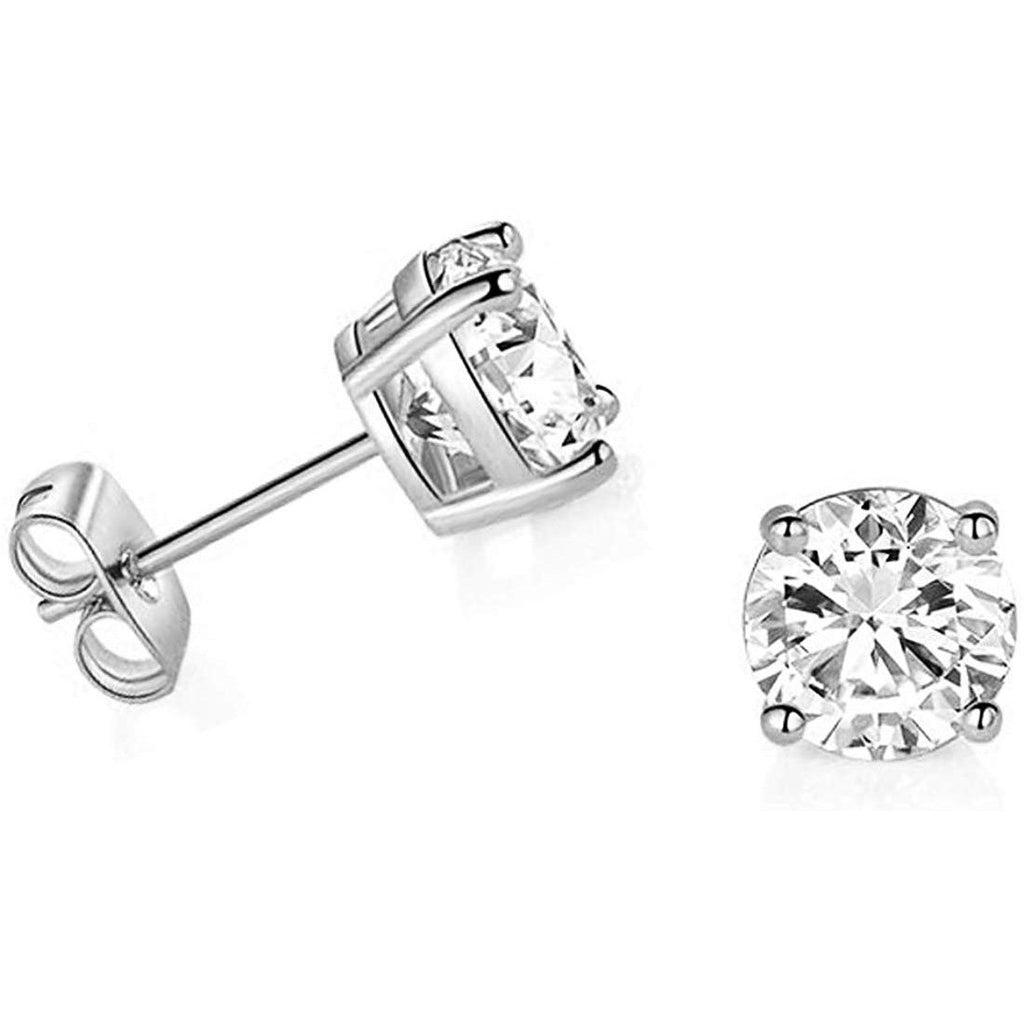 14k White Gold Solitaire Round Cubic Zirconia Push-backs Stud Earrings