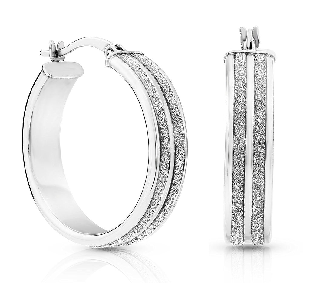Sterling Silver Double Glitter Hoop Earrings