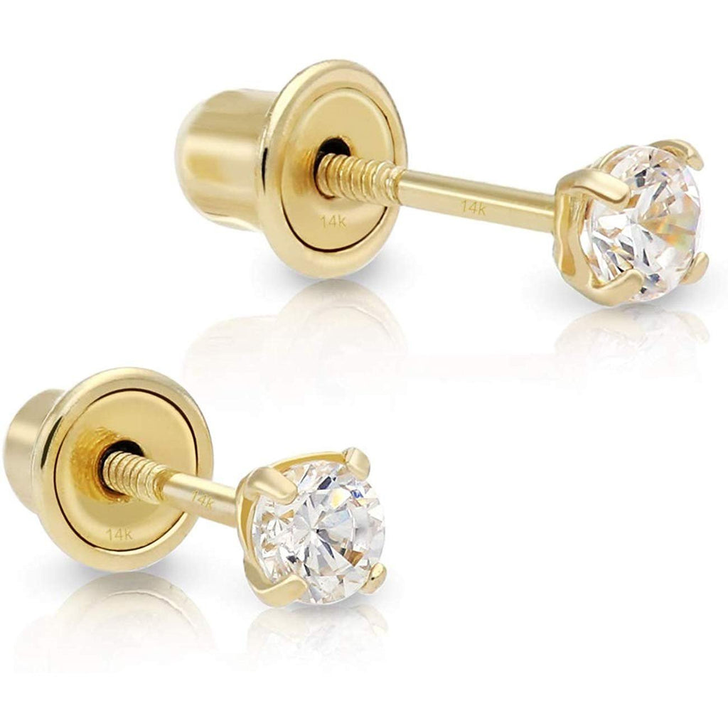 14k Yellow Gold Solitaire Made with Genuine Swarovski Zirconia Round Stud Earrings