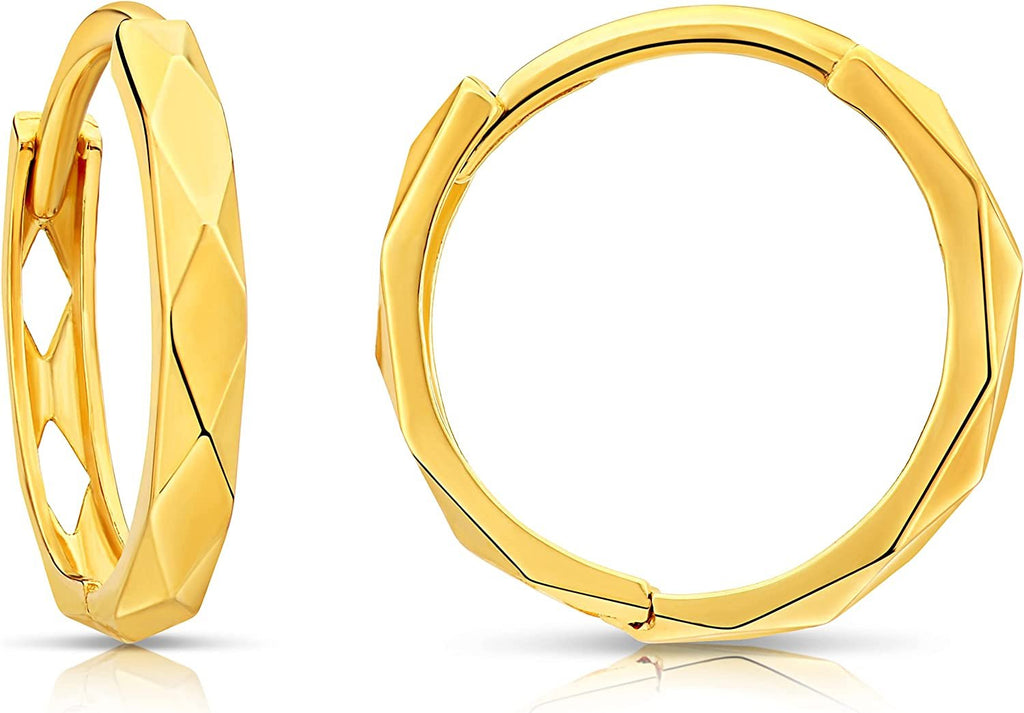 14K Yellow Gold Hammered Shiny Dainty Endless Hoop Earrings