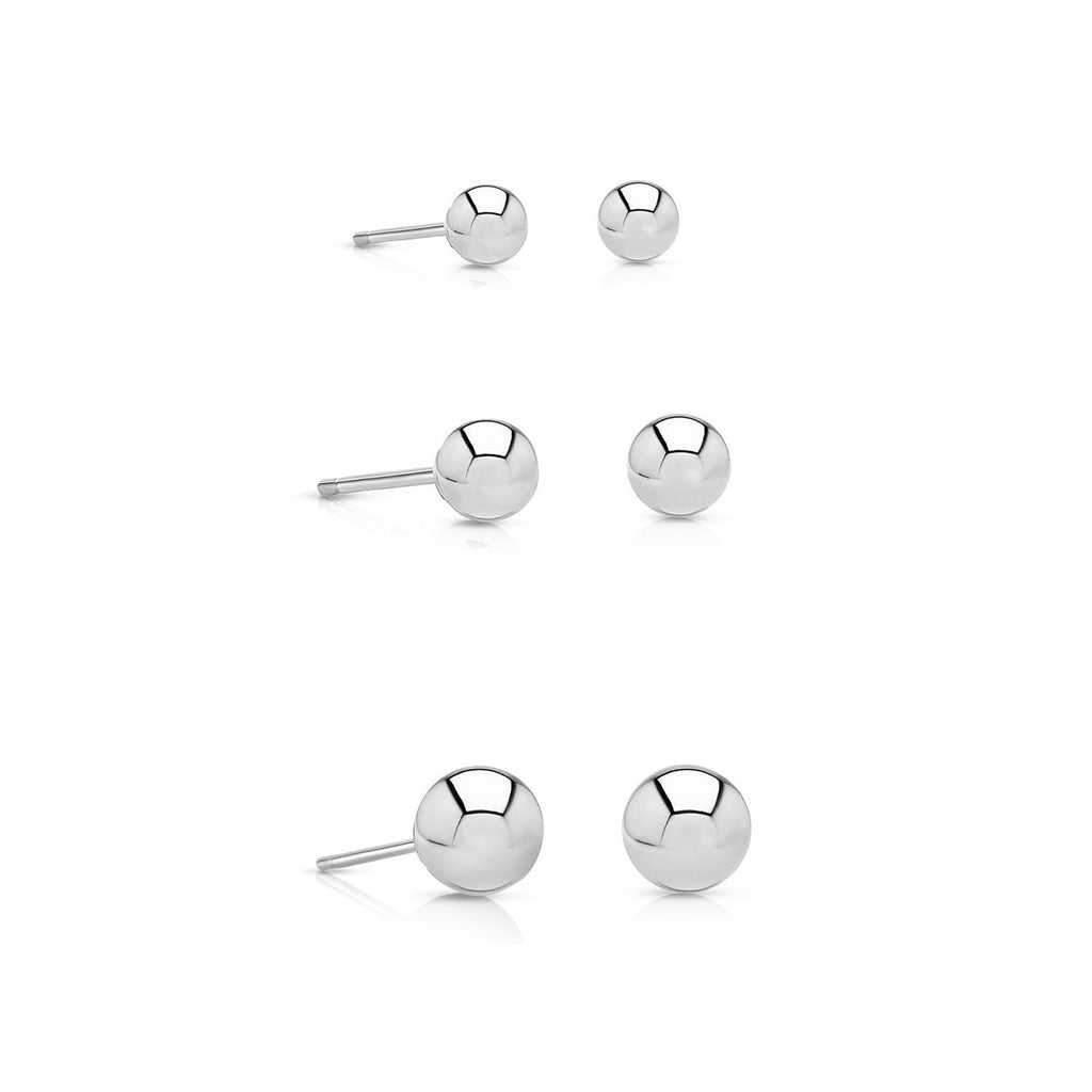 14k White Gold Ball Stud 3 Pair Earrings Set (3mm, 4mm, 5mm)