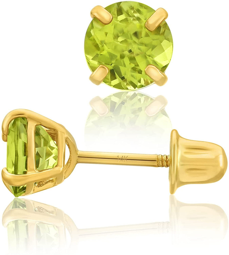 14k Yellow Gold 5mm Peridot Round-Cut Solitaire Stud Earrings Screw-back August Birthstone Earrings