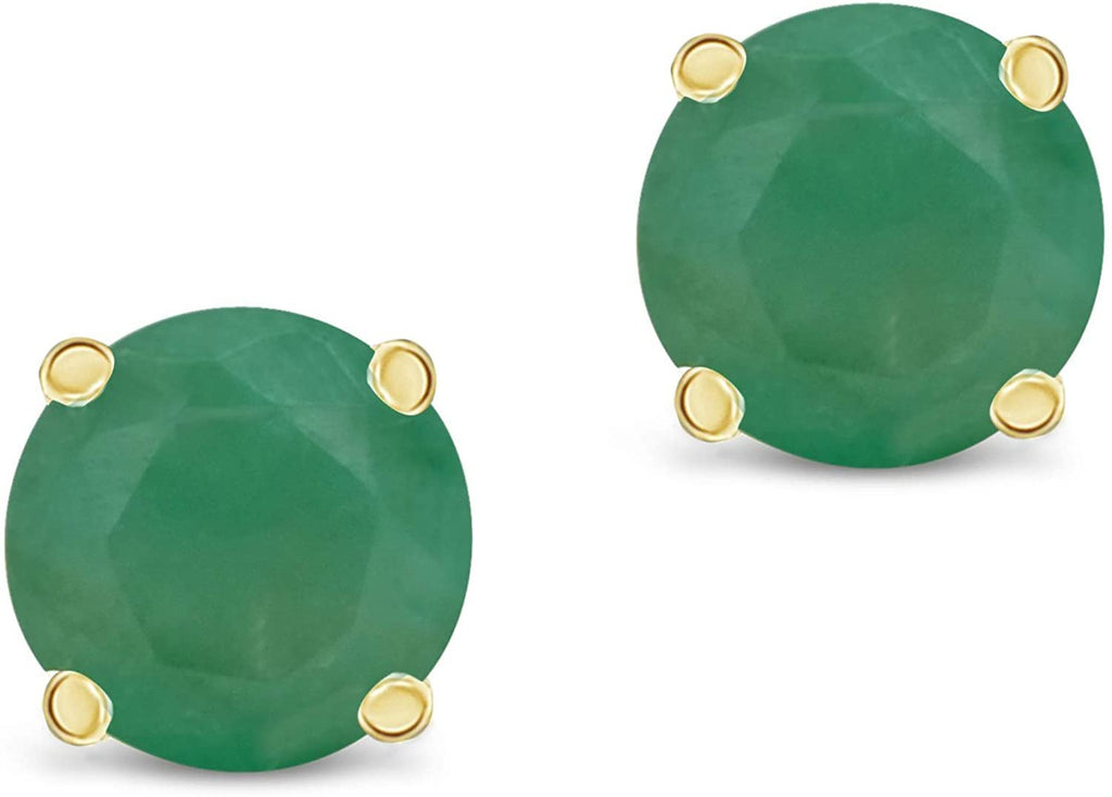 Round Solitaire Emerald Stud Earrings in 14kt Yellow Gold 0.9 ct. t.w.