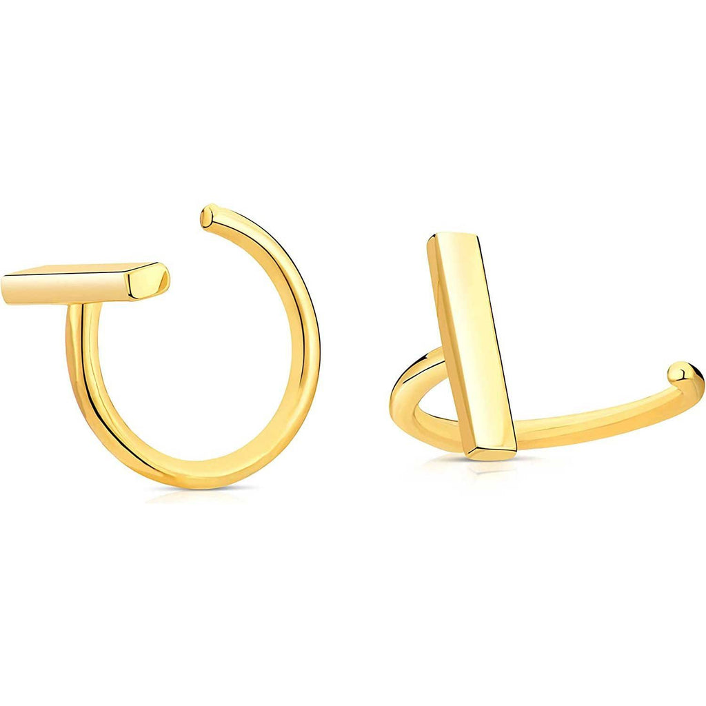 Solid 14k Yellow Gold Hoop Earrings With Gold Bar, Hoops That Will Hug Your Earlobe, Hoop Earrings Open Huggie Hoops, Cartilage Piercing Earrings Tiny Hoop Stud Earrings, High Polished Hug Hoop Earrings  for Women and Girls