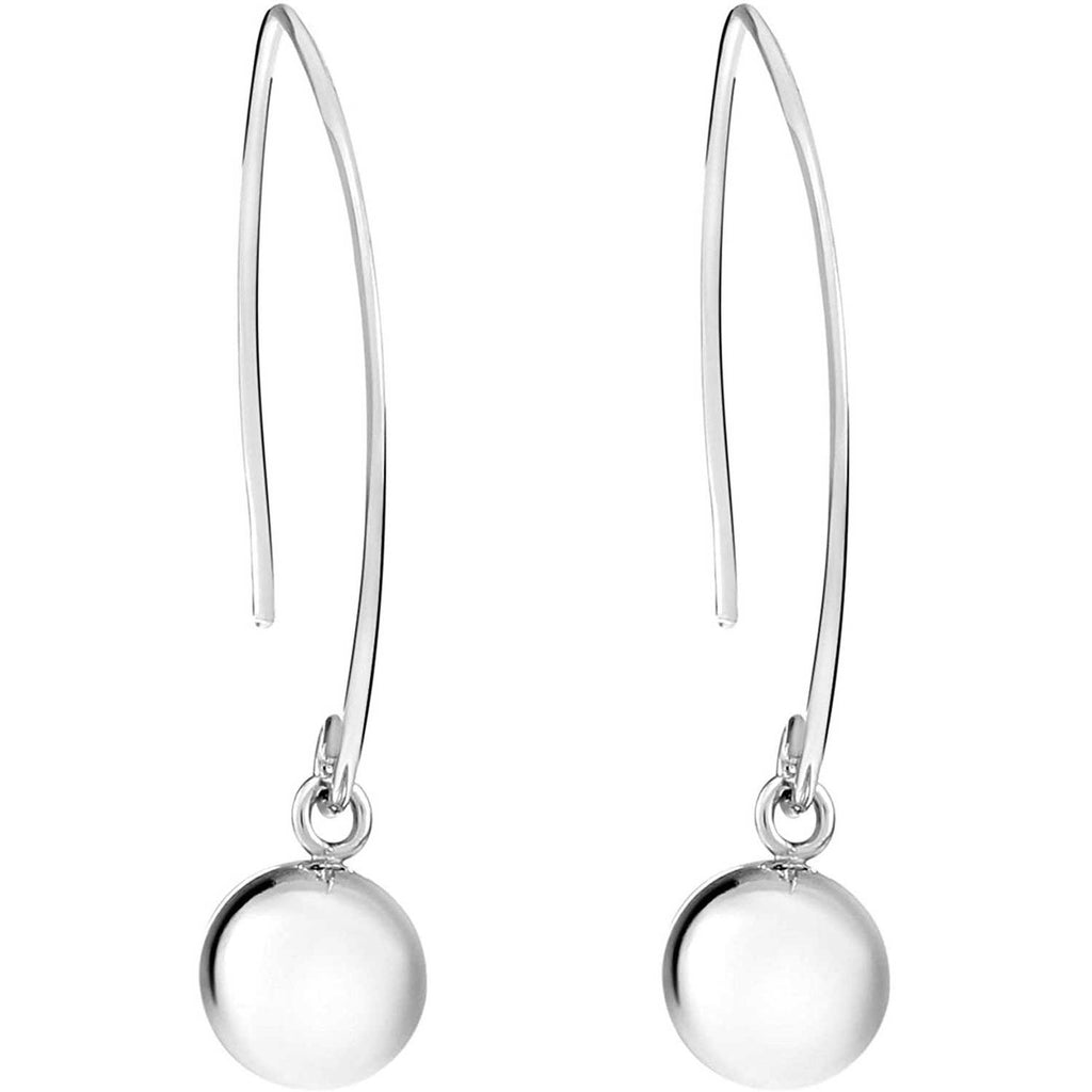 Sterling Silver Ear Wire Polished Ball Threader Drop Earrings, 8mm