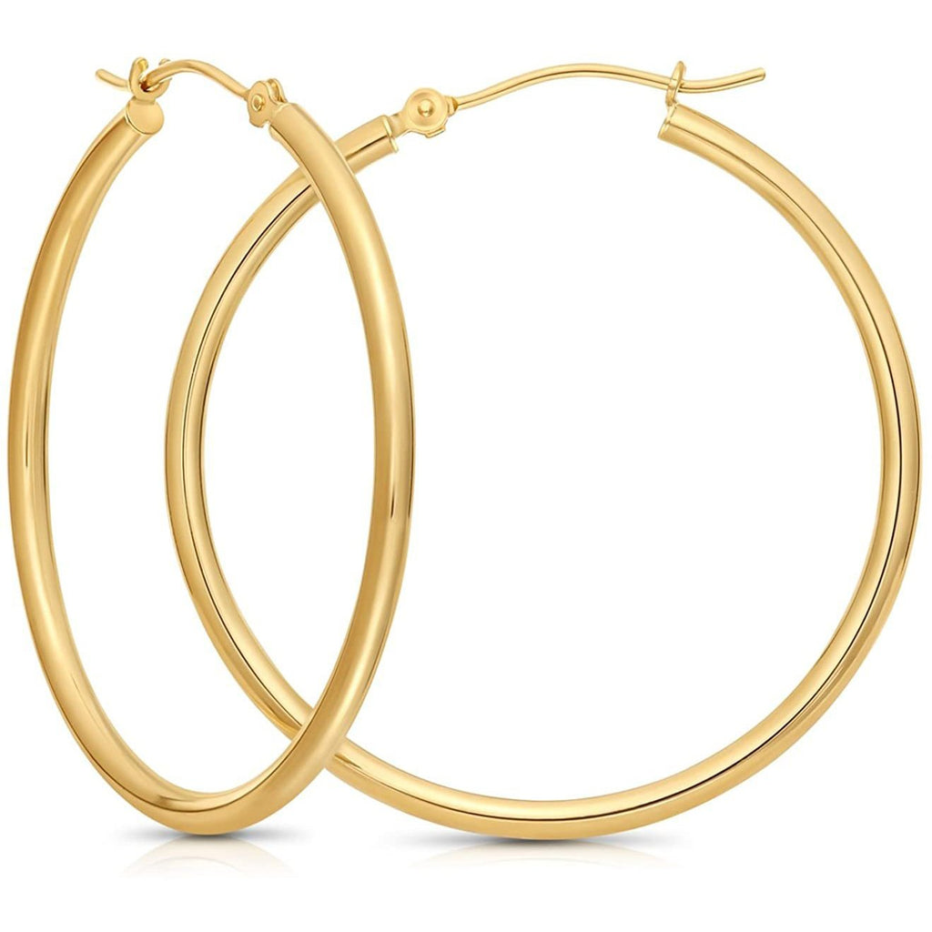 Real 14k Gold Round Polished Hoop Earrings, 2" Diameter