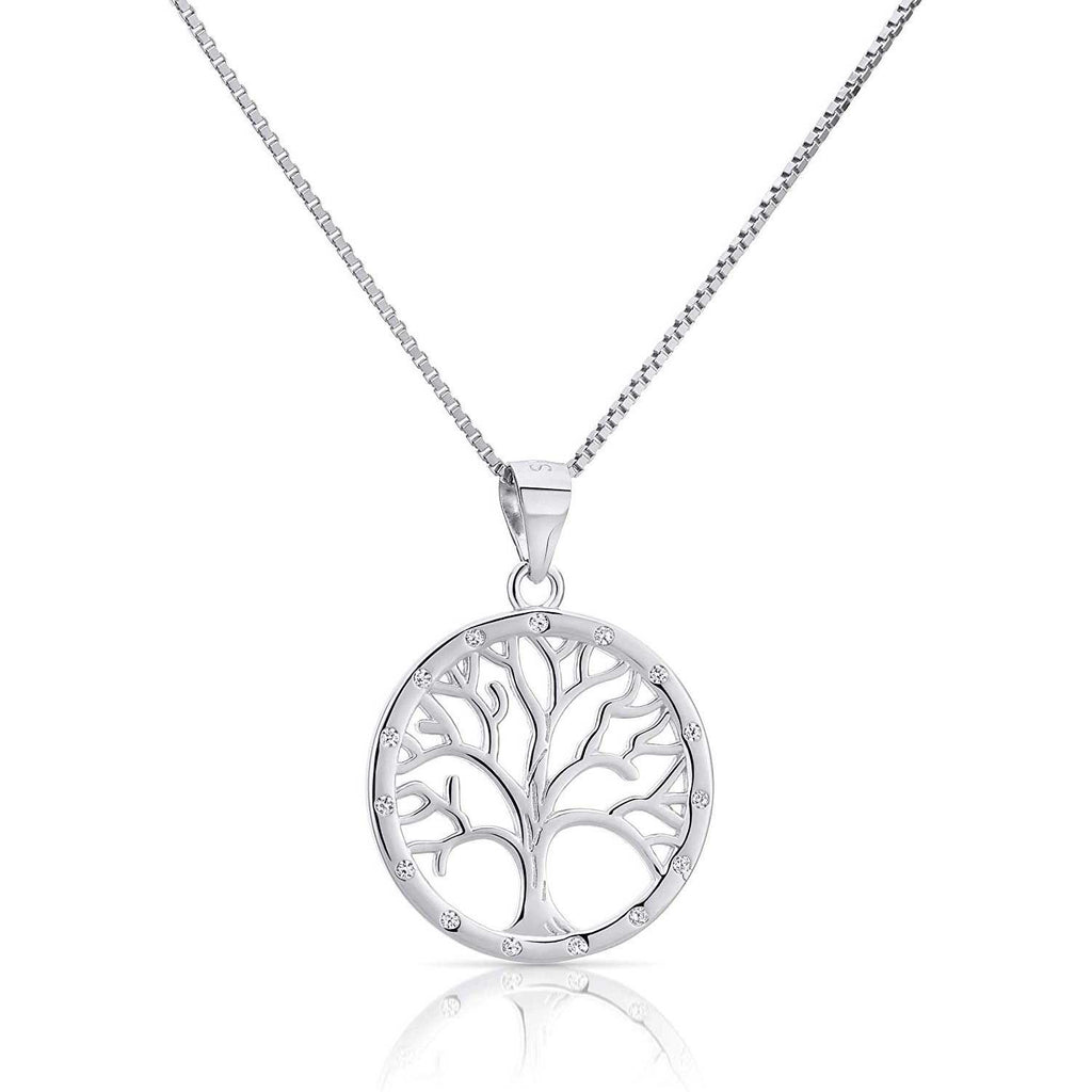 Fine 925 Sterling Silver Tree Of Life Necklace with Cubic Zirconia
