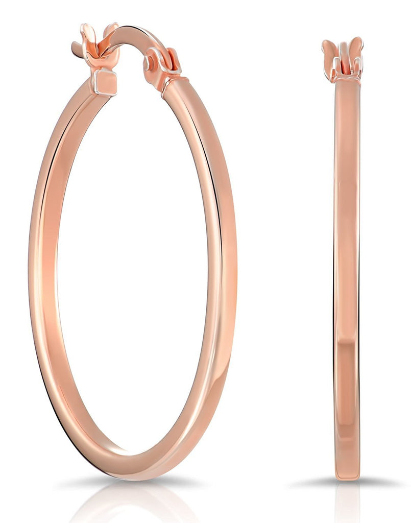 Polished Flat Hoop Earrings in Rose-Tone Sterling Silver (1" Diameter) (#46)
