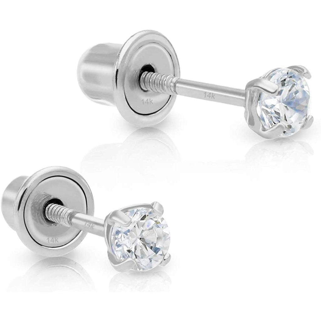 14k White Gold Made with SWAROVSKI Cubic Zirconia Solitaire Screw-backs Stud Earrings
