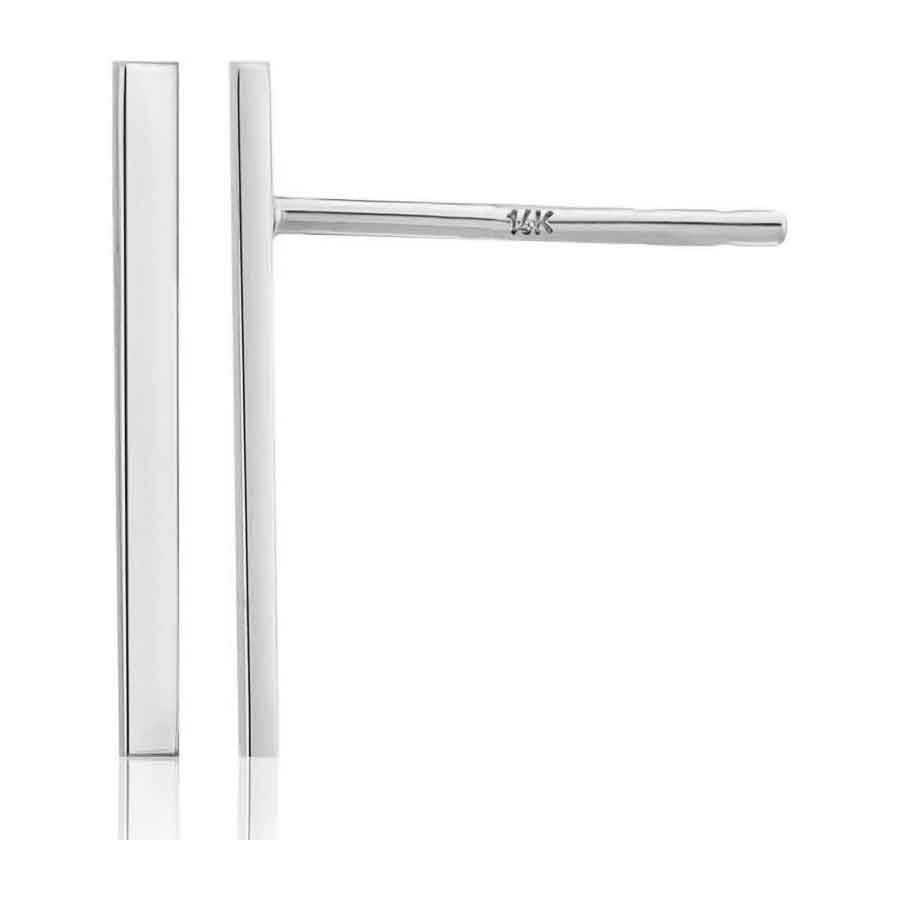 Solid 14k White Gold Polished Long Bar Stud Earrings, 1.2" Length (White Gold)