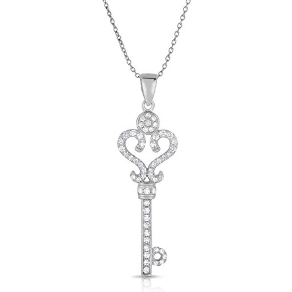 Sterling Silver Cubic Zirconia Key Pendant Necklace, 18"