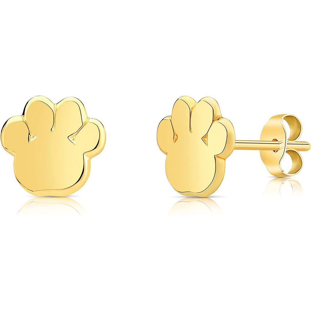Yellow Gold 14k Animal Paw Stud Earrings Puppy Paw Print Real Solid Polished Gold