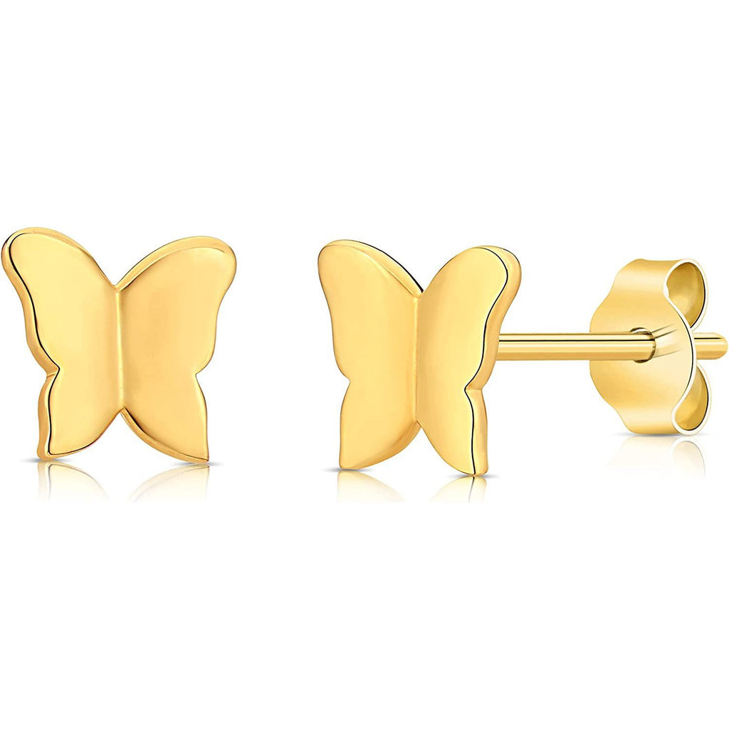 14k Solid Gold Small Polished Butterfly Stud Earrings, Dainty Earrings