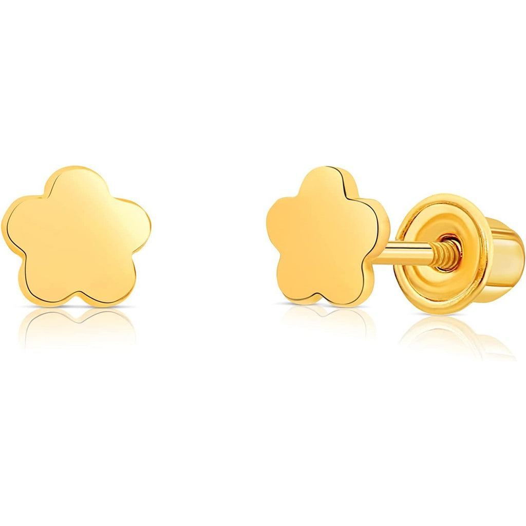 Solid Gold 14K Hypoallergenic Minimalistic Miniature Flower Stud Earrings